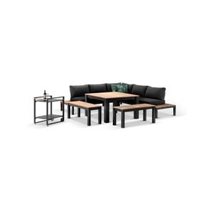 Nova Outdoor Aluminium Lounge & Dining Setting W/ Bar Cart -Dark Grey