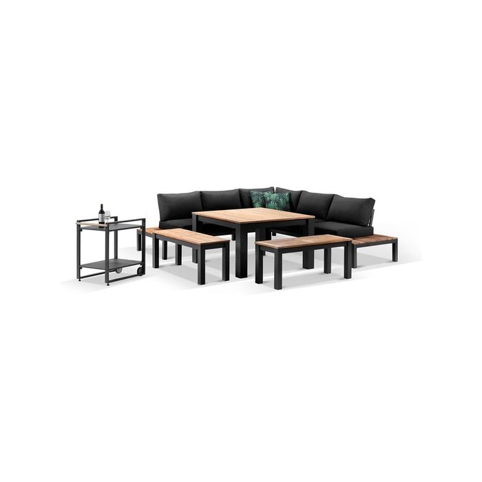 Nova Outdoor Aluminium Lounge & Dining Setting W/ Bar Cart -Dark Grey