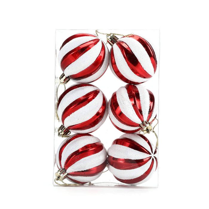 Catzon 6 Pcs Christmas Balls 6CM Shatterproof Plastic Painted Baubles for Xmas Tree Decor-Set9