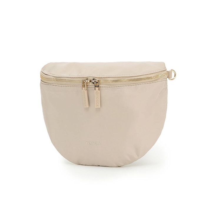 Tosca Sling Lightweight Vegan Crossbody Compact Shoulder Handbag Beige w/Strap