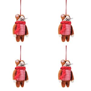 4PK Urban Cat/Dog Wearing Jacket Hanging Decoration 14cm Orange/Natural Assorted