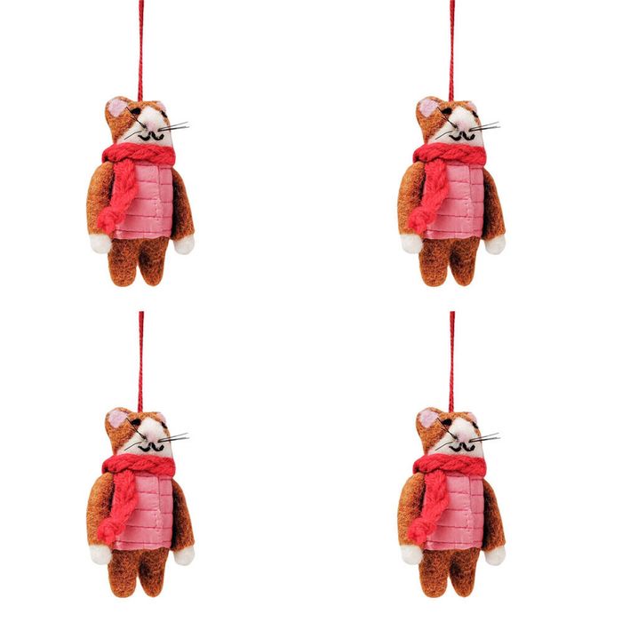 4PK Urban Cat/Dog Wearing Jacket Hanging Decoration 14cm Orange/Natural Assorted