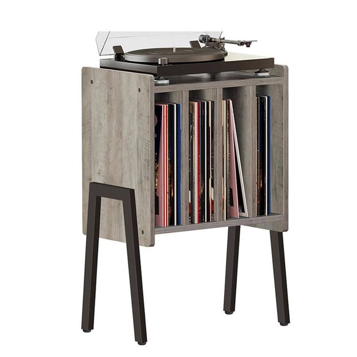 Catzon Record Player Stand with Vinyl Holder End Table-Grey