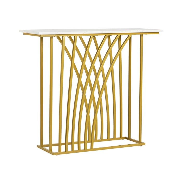 Oikiture Console Table Hallway Entry Desk White and Gold