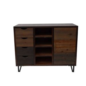 P&P Brown Industrial Storage Cabinet With Drawers Shelves Wooden Metal Unit