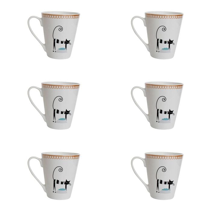 6PK LVD Ceramic Coffee Mug Cat Tails Home/Kitchen Drinkware 12cm Assorted