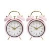 2pk Lvd Blush Metal Analogue Alarm Clock Bedroom Decor 17cm Pink/white/gold