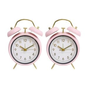 2pk Lvd Blush Metal Analogue Alarm Clock Bedroom Decor 17cm Pink/white/gold