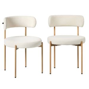 Oikiture 8x Dining Chair Round Boucle Kitchen Lounge Seats Backrest White&Natural