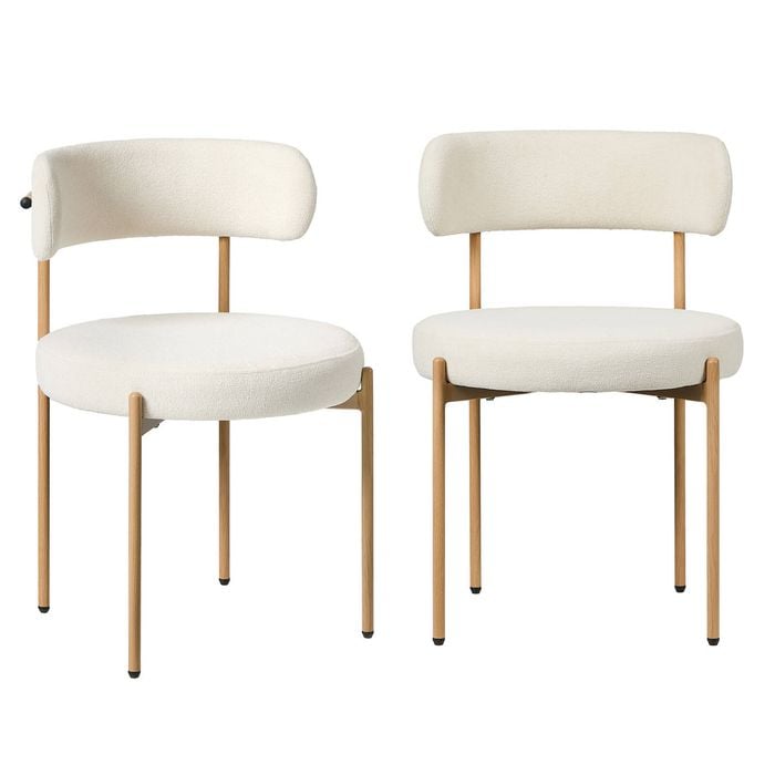 Oikiture 8x Dining Chair Round Boucle Kitchen Lounge Seats Backrest White&Natural