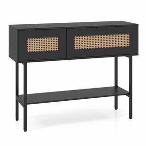 Costway Rattan Console Table Boho Hall Flip Door Shelf Side Black
