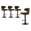 Oikiture 4x Bar Stools Swivel Gas Lift Boucle Padded Green MOD