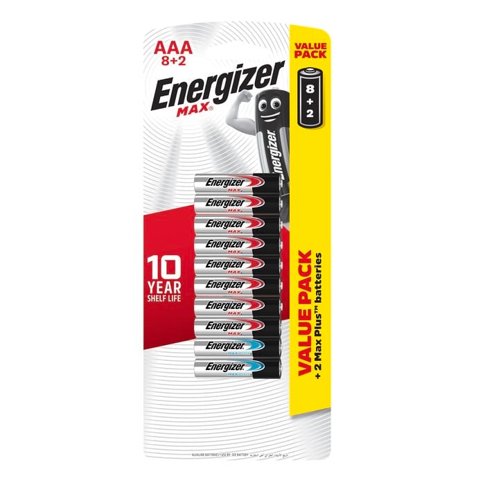 Energizer Max AAA Alkaline Batteries - 8 + 2 Pack