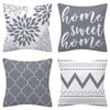 Set of 4 Luxton Abstract Home Lover Square Cushion Covers (Grey)