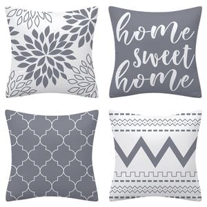 Set of 4 Luxton Abstract Home Lover Square Cushion Covers (Grey)