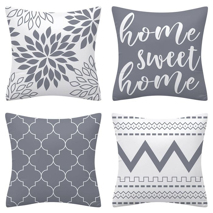 Set of 4 Luxton Abstract Home Lover Square Cushion Covers (Grey)