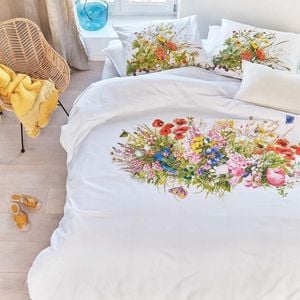 Bedding House Queen White Amazing Flowers Multi Cotton Quilt Cover Set
