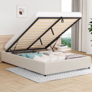 Alfordson Bed Frame Queen Gas Lift Storage Base Beige