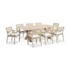 Tahitian 2.1m Aluminium Dining Table Light Oak With 8 Kansas Chairs & Olefin White Cushions