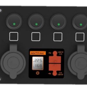 12V DC Power Panel Dual Battery Voltmeter 2X USB & 2X Ciga 4 Ways Surface Mount