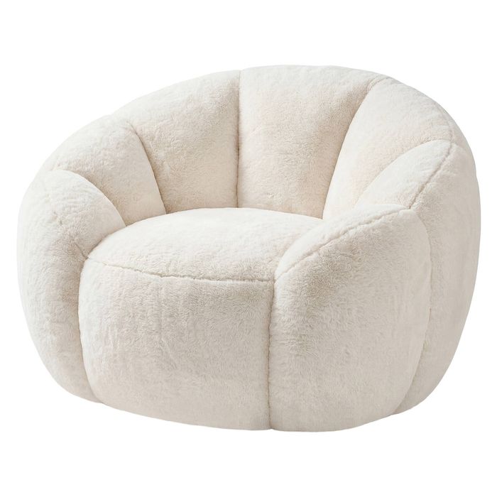 Levede Bean Bag Chair Faux Rabbit Fur Floral Shaped Reading Sofa Chair White