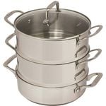 Pyrolux 24cm Stainless Steel 3-Tier Steamer w/ Glass Lid Round - Silver