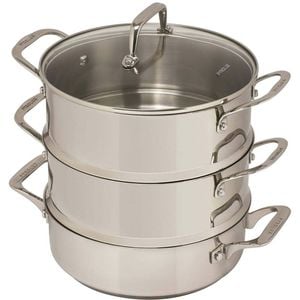 Pyrolux 24cm Stainless Steel 3-Tier Steamer w/ Glass Lid Round Cookware Silver