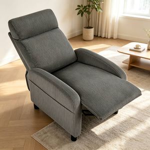 Ufurniture Recliner Chair Adjustable Armchair Corduroy Lounge Chair Reclining Sofa With Side Pocket Grey