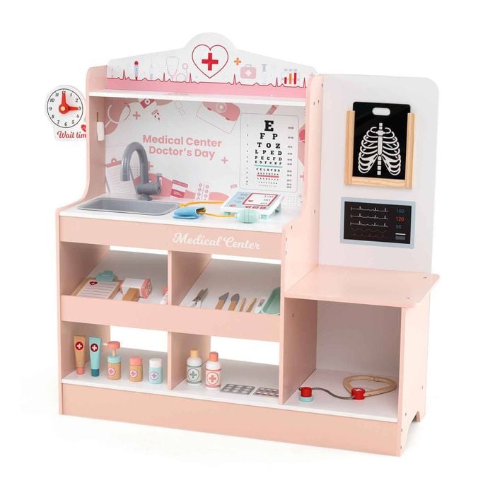 Costway Kids Doctor Play Set Pretend Play Toys Medical Center Pink
