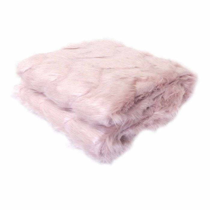 Riley Modern Pattern Faux Fur Throw Rug 127 x 152 cm Blush Chevron