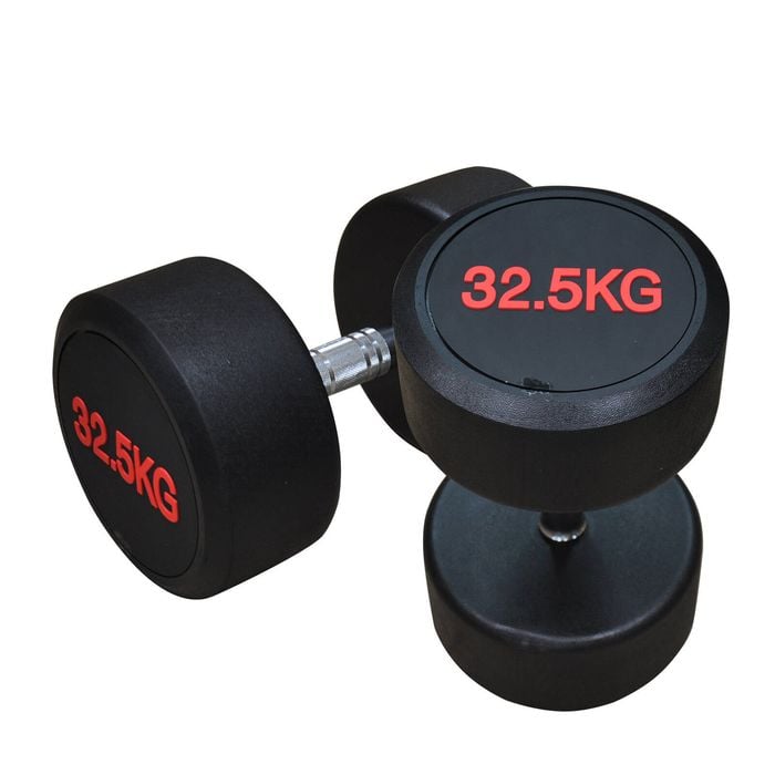 2 Pack of 32.5kg Commercial Grade Rubber Coated Dumbbell Hand Weight Total 65kg