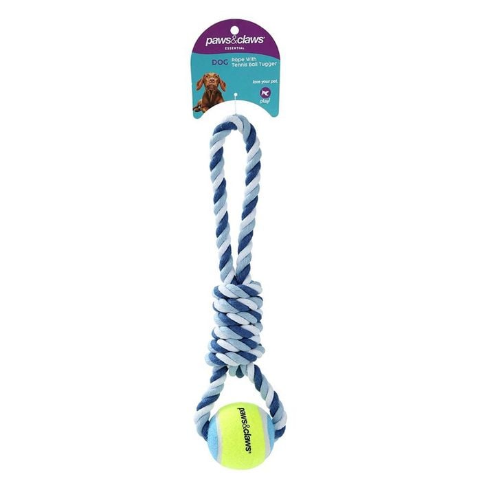 Paws & Claws Rope & Tennis Ball Tugger 29cm Assorted