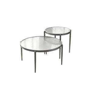 Seek and Ramble Gatsby Set Of 2 Coffee & Side Tables Fluted Glass Gunmetal Bundle