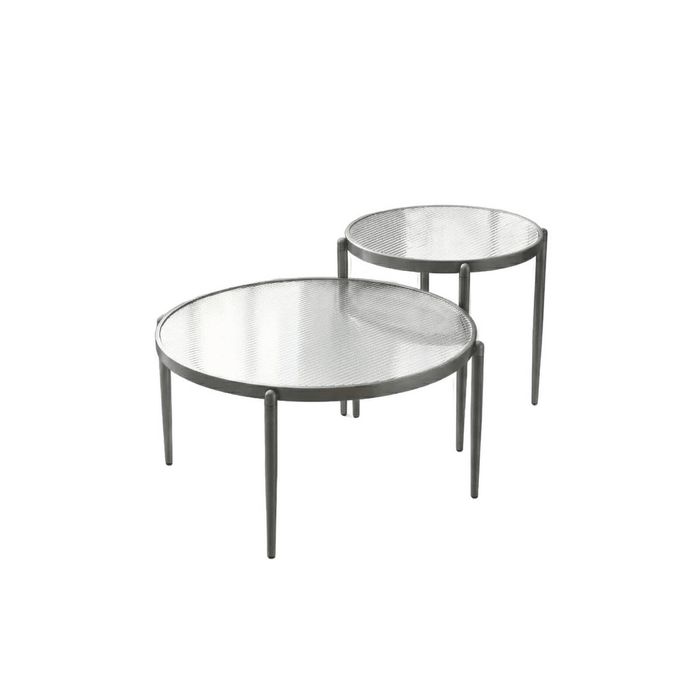 Seek and Ramble Gatsby Set Of 2 Coffee & Side Tables Fluted Glass Gunmetal Bundle