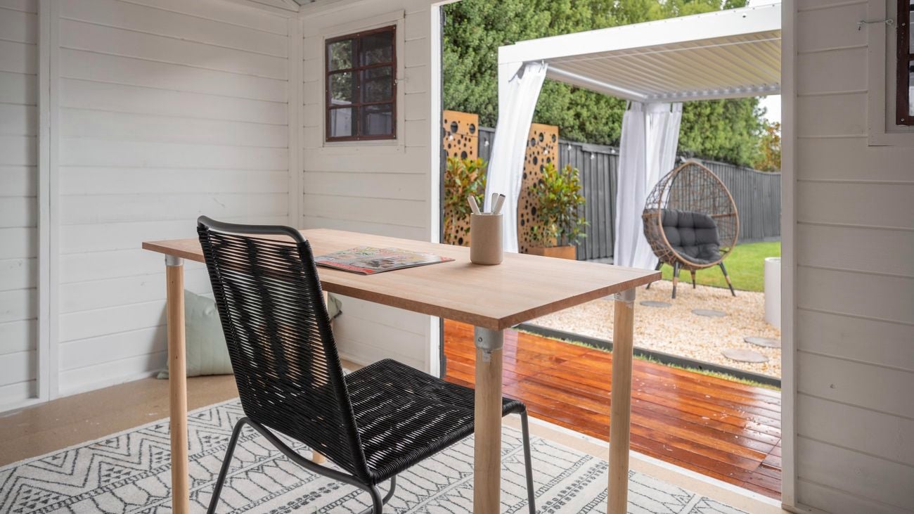 outdoor office with egg chair