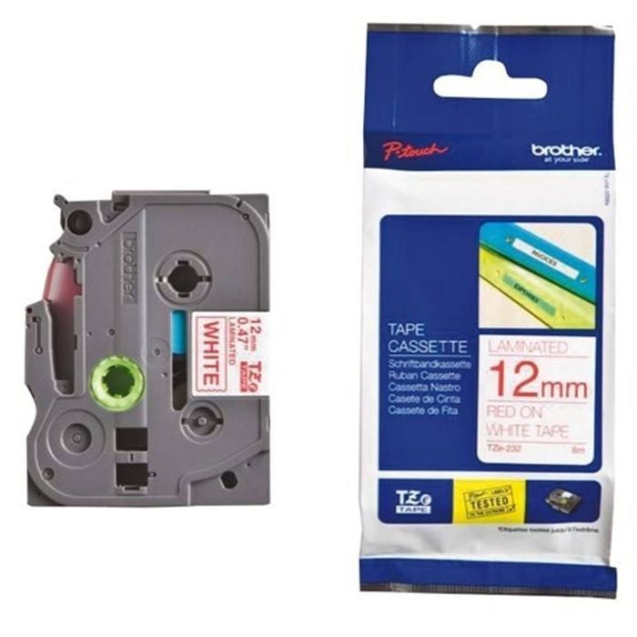 Brother 12mm Red on White TZE Tape Cartridge