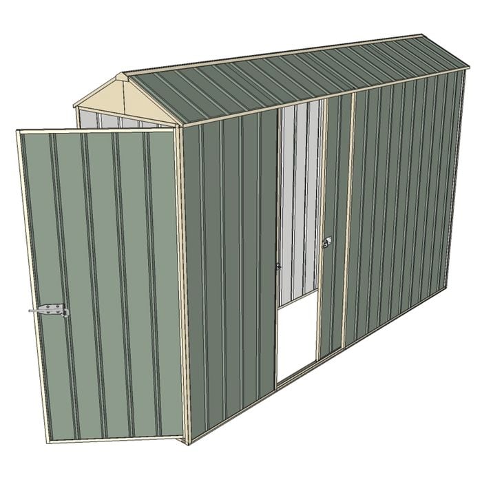 Build-a-Shed 0.8 x 3 x 2.1m Gable Single Hinged Door Shed with Single Sliding Side Door - Green