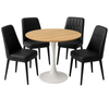 FORET 5PCS Dining Table Set Round Table Wh With 4 Black Pu Leather Chairs