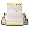 Advwin Queen Size Bed Frame with 4 Storage DrawersTufted Velvet Upholstered Headboard with Charging Station LED Light Beige