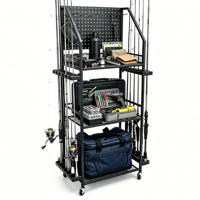 Fishing Rod Holders for Up to 12 Rods 3-Tier Fishing Gear Equipment Cart