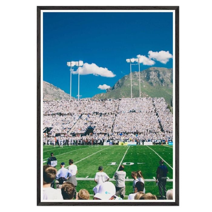 Galrie Stunning Football Stadium Art Print with Majestic Mountain View, Black Frame, A4 21 x 30cm (8 x 12inch)