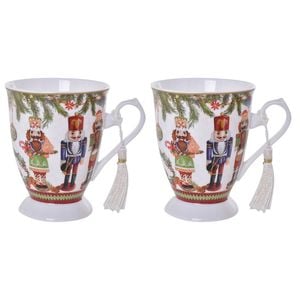2PK Gibson Gifts Nutcracker Christmas Footed Bone China Drinking Mug 110x125x125