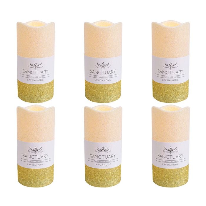 6PK LVD Flameless Candle Large Gold Ombre Decorative Home/Lounge Decor