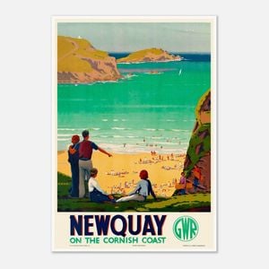 Galrie Newquay on the Cornish Coast Vintage Travel Poster Charm Décor, Poster Only, 50 x 70cm (20 x 28inch)