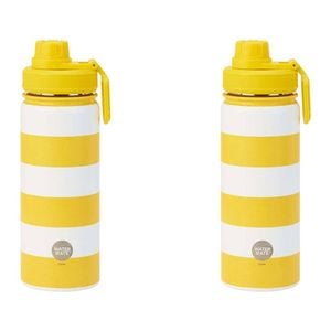 2x Annabel Trends Watermate 550ml Stainless Steel Bottle Tumbler Yellow Stripe