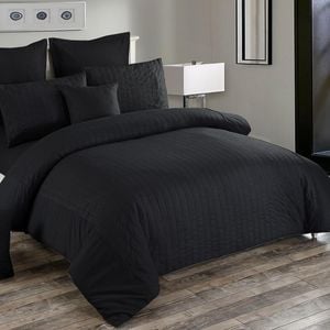 Fabric Fantastic Seersucker Queen Size Black Quilt/doona/duvet Cover Set