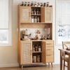 Artiss Buffet Sideboard Hutch Storage Cabinet Kitchen Cupboard Hooks Rattan Pine