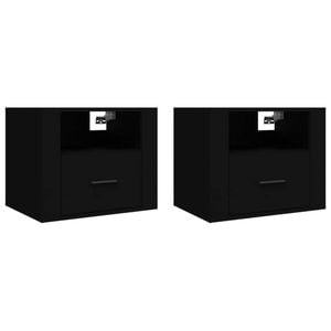 vidaXL 2x Wall-mounted Bedside Cabinets Black Floating Wall Unit Furniture
