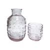 2pc Urban Products Mari Floral Embossed Pattern Carafe Pink Glass Set 19cm