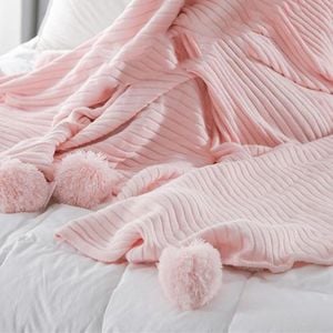 CottonMore 100% Cotton PomPom Knitted Blanket 150x200cm - Pink